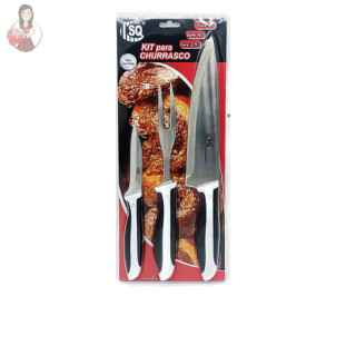 Kit P/ Churrasco Com 3 Peças Em Aço Inox cabo Personalizado