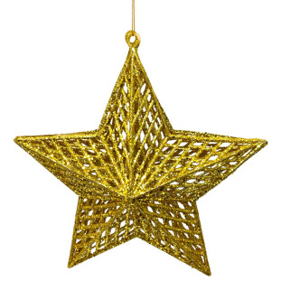 Estrela com Gliter Vazada Dourada 22cm Decoração de Natal - Magizi