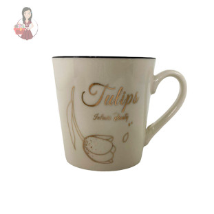 Caneca de Porcelana Branca Decorada Tulips 390ML para Chá