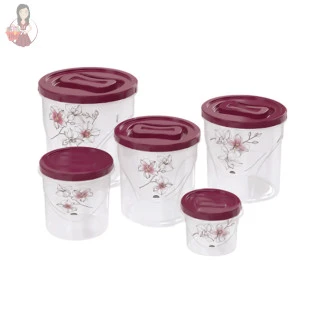 Conjunto de Potes Decorados Com Rosca Plasutil 5peças