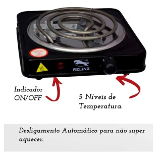 Fogareiro Elétrico Grande 1Boca Portátil 1000w Camping