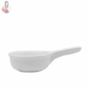 Conjunto 4 Mini Panelinha de Porcelana Branca C/ Cabo 50ml 