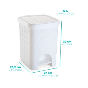 Lixeira Vime Plástico Com Pedal 12L Cozinha e Banheiro 