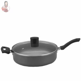 Frigideira Reta Funda Antiaderente C/Tampa De Vidro N.26