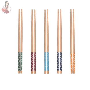 Conjunto de Hashi em Madeira 24cm 5 Pares Decorado Colors