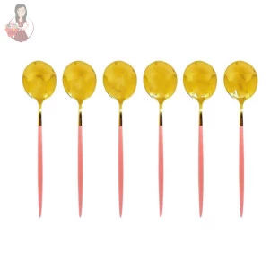 Jogo de Colher 6 Peças de Aço Inox 20,8cm Dourado Lux 