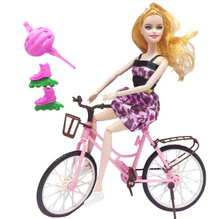 Boneca Julia Ciclista com Bicicleta e Acessórios