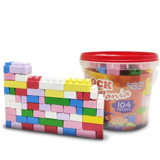 Balde De Blocos De Montar Com 104 Peças Brinquedo Educativo