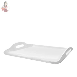 Bandeja Rasa De Melamina Branca Com Alça 36 X 21Cm