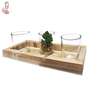 Kit Decorativo Bandeja E Porta Vela De Vidro 4 Peças
