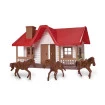 Brinquedo fazendinha casa rancho western com 3 cavalos 